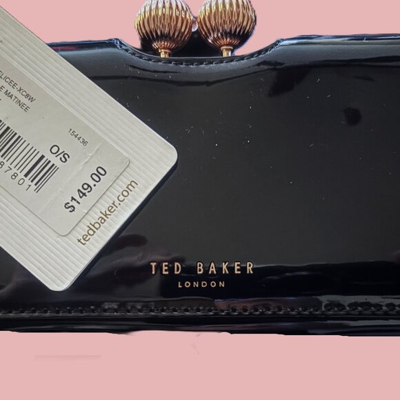 Ted Baker of London Black Patent Leather Rose Gold Kiss-Lock Wallet NWT - Picture 4 of 12